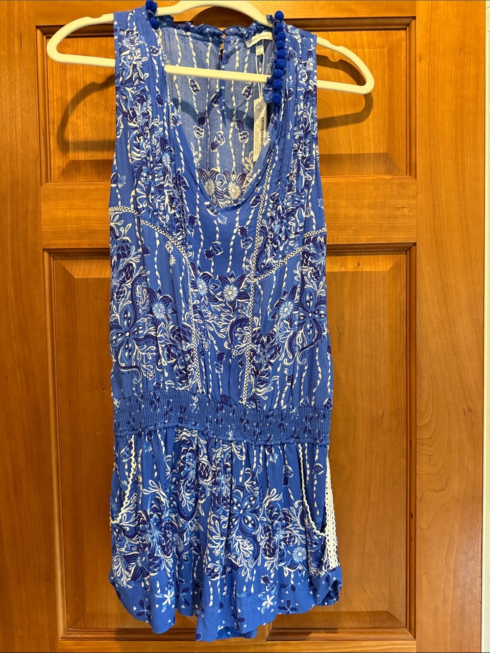 Poupette St. Barth Blue Floral Sleeveless Mini Dress